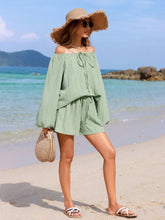 Women'S Vacation Off Shoulder Long Sleeve Top And Shorts Set